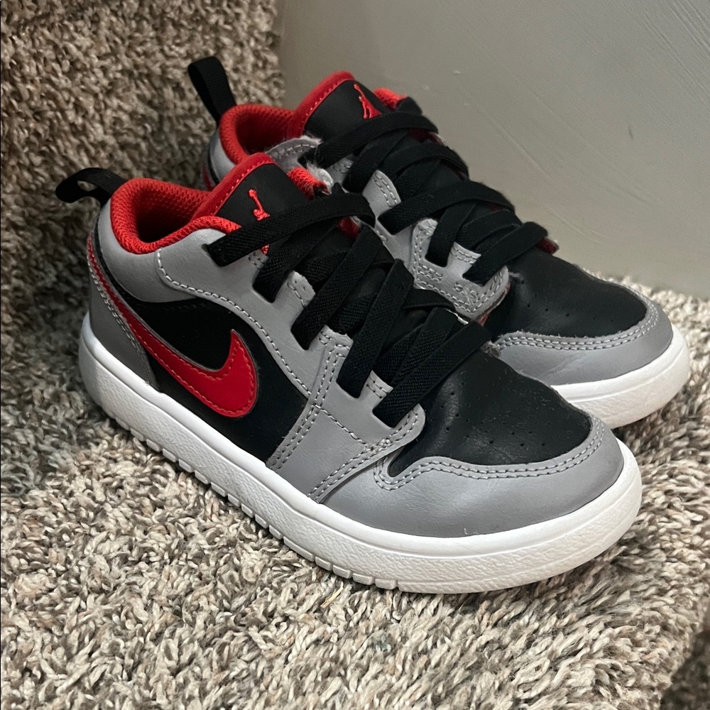 Jordan ones Nike Kids' Gray and Red Sneakers